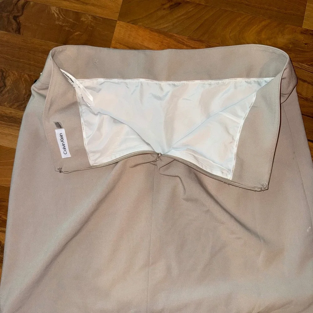 Calvin Klein Beige Wrap Skirt Women 14P Petite Career Business Casual officecore